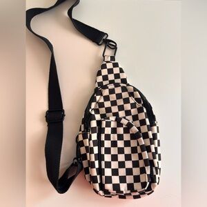 Checkered Crossbody Sling Bag in Black and White